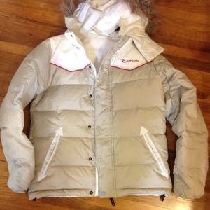 Rip Curl reversible hoodie down jacket M beige and white